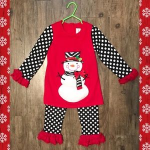 Christmas Holiday Snowman Top & Polka Dot Pant Set